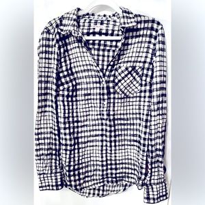 Black & White Checked Half Button Down Tunic with Collar, Long Sleeves | Merona